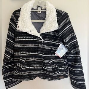 Roxy Black White Gray Striped Jacket New with Tags Size Small